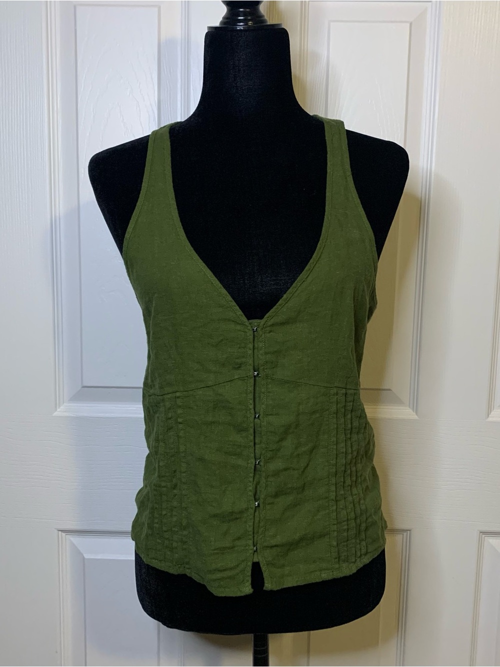 Olive Green Linen Tank Blouse